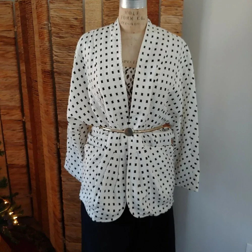 Vintage White with Black Checks Jacket - Picture 1 of 8